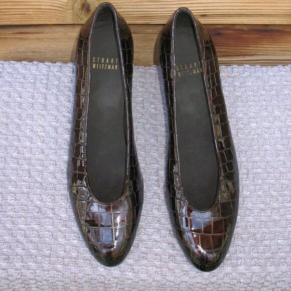 Stuart Weitzman Patent Faux Croc Pumps Heels Shoes - Picture 3 of 10